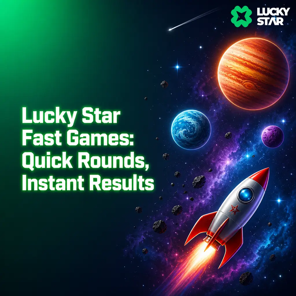 Lucky Star fast games lobby featuring Mines, Goal, Dice, Plinko, Hotline, and Balloon for instant-result rounds
