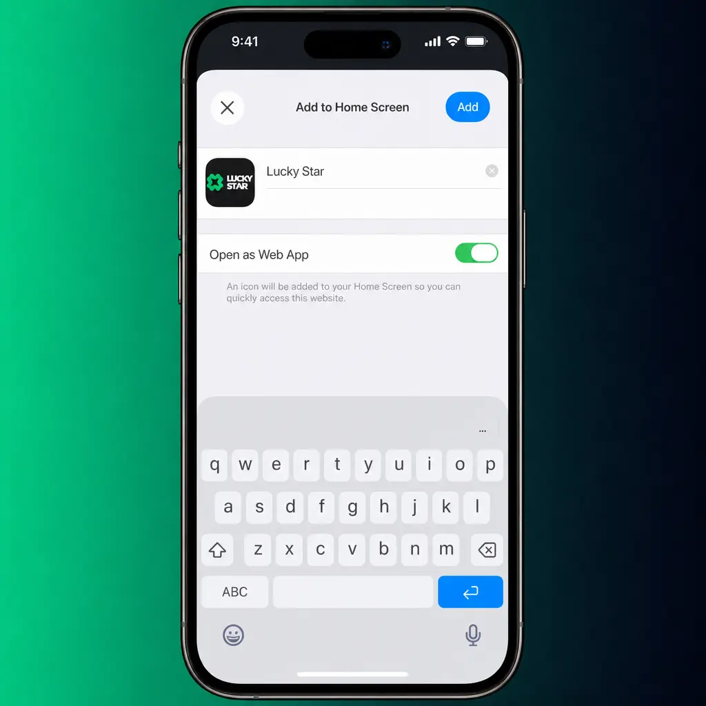 Step-by-step guide showing how to install Lucky Star app on iPhone and iPad via Safari's Add to Home Screen option.