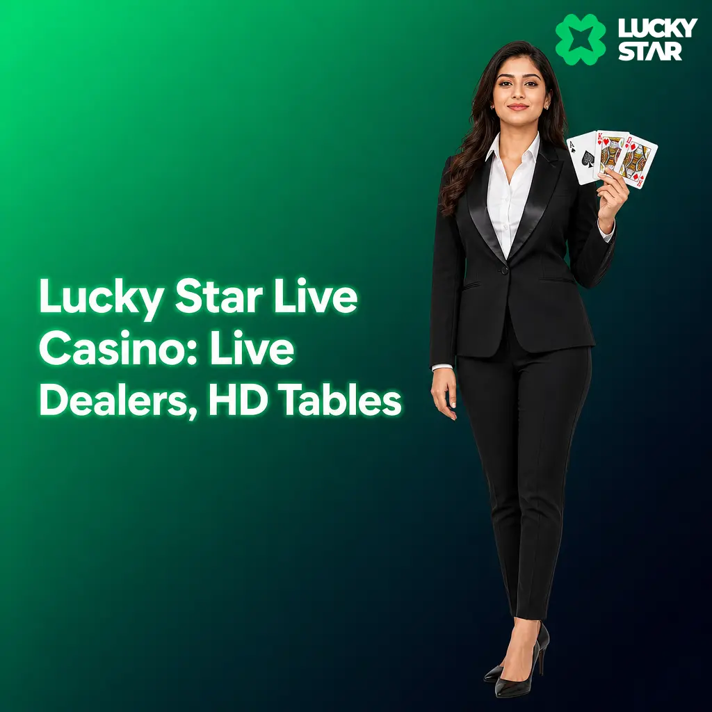 Lucky Star Live Casino: HD streaming with live dealers for Teen Patti, Andar Bahar, Lightning Roulette, and Crazy Time.