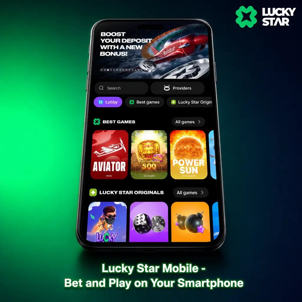 Lucky Star mobile app for Android and iOS, offering fast cricket betting and casino games on smartphones