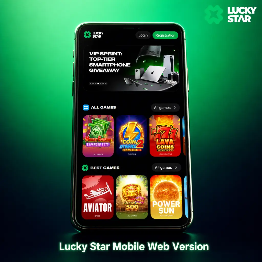 Lucky Star mobile web version for browser-based betting, no app or download required, responsive on any device