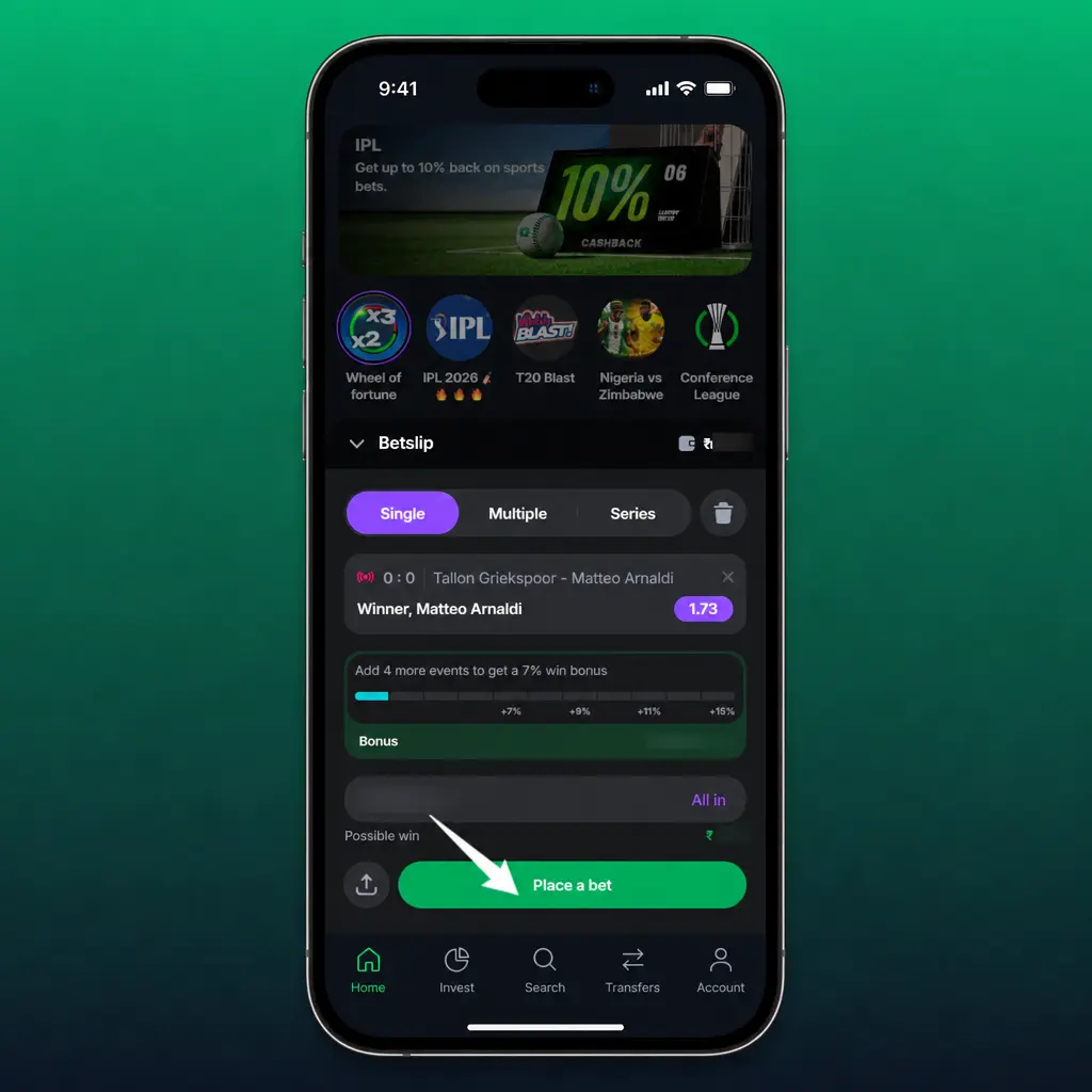 Step-by-step guide showing how to place your first bet on cricket, football, tennis, or kabaddi in five easy steps