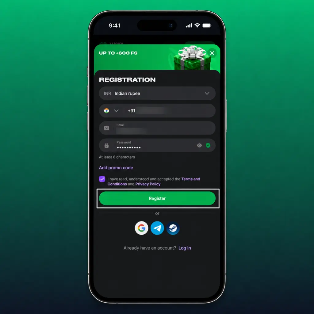 Step-by-step app screenshot showing how to place your first bet on cricket, football, tennis, or kabaddi matches