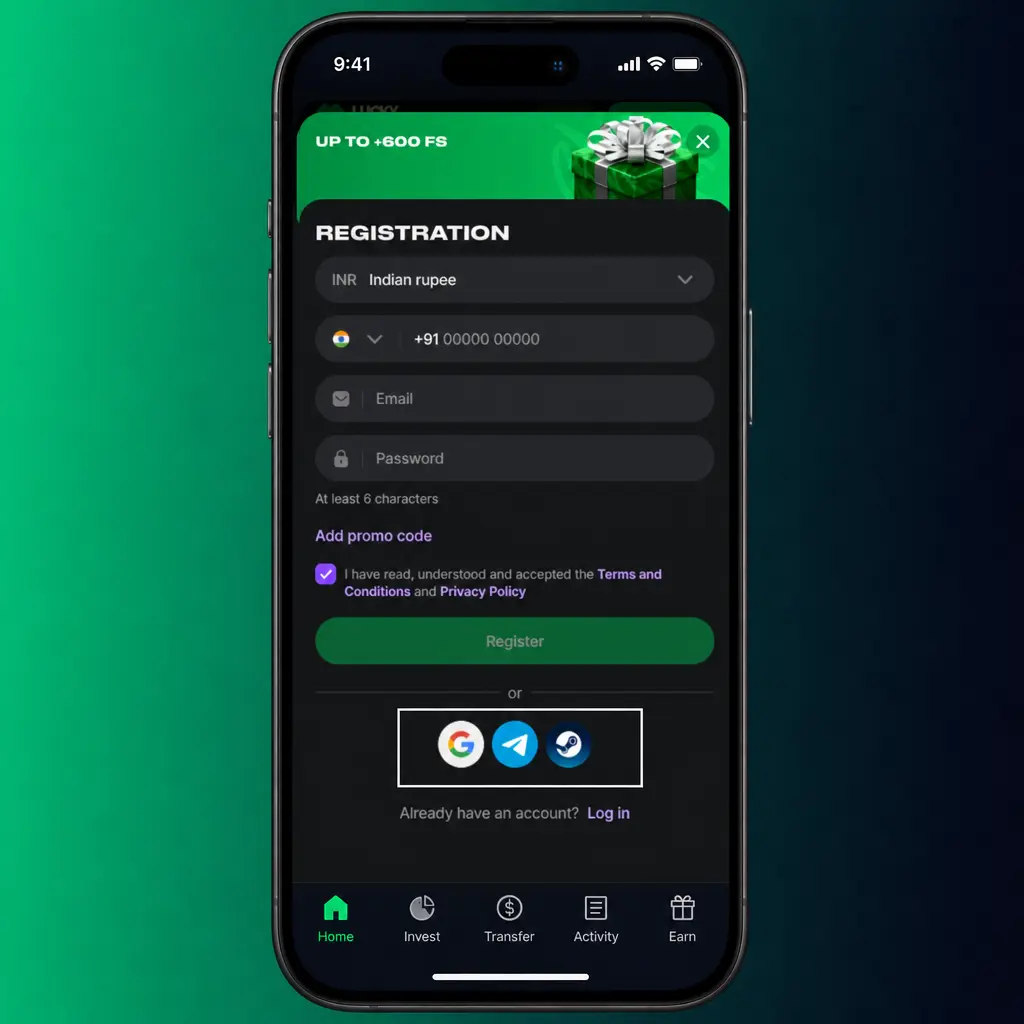 Step-by-step Lucky Star registration guide showing account sign-up, OTP verification, and welcome bonus opt-in process