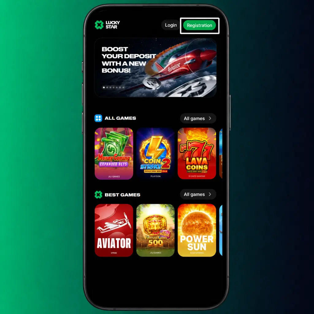 Step-by-step guide to Lucky Star registration showing account sign-up, OTP verification, and welcome bonus opt-in process