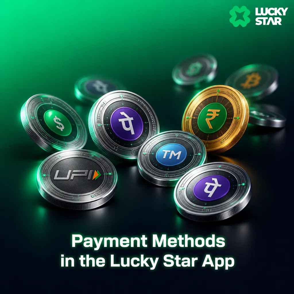 Lucky Star App payment methods table showing UPI, PhonePe, Paytm, and Crypto deposit withdrawal limits and times