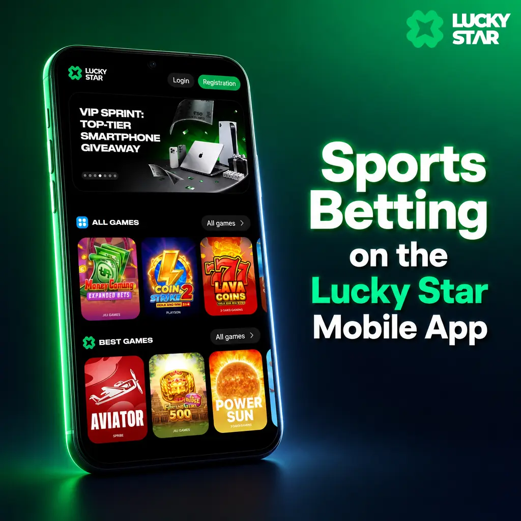 Lucky Star mobile app showing live sports betting odds and bet slip for football, cricket, and tennis matches