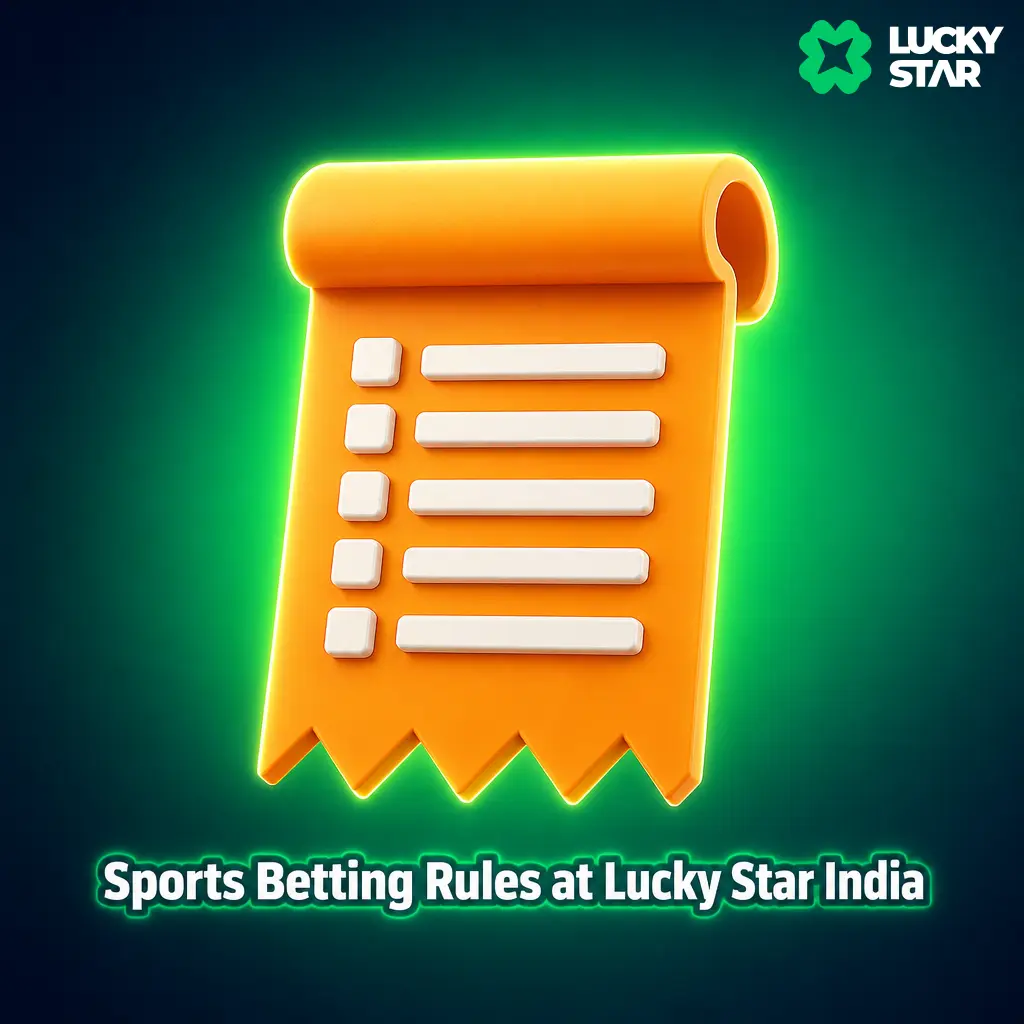 Sports betting rules at Lucky Star India covering one-account policy, official match result settlement, and ID verification for withdrawals