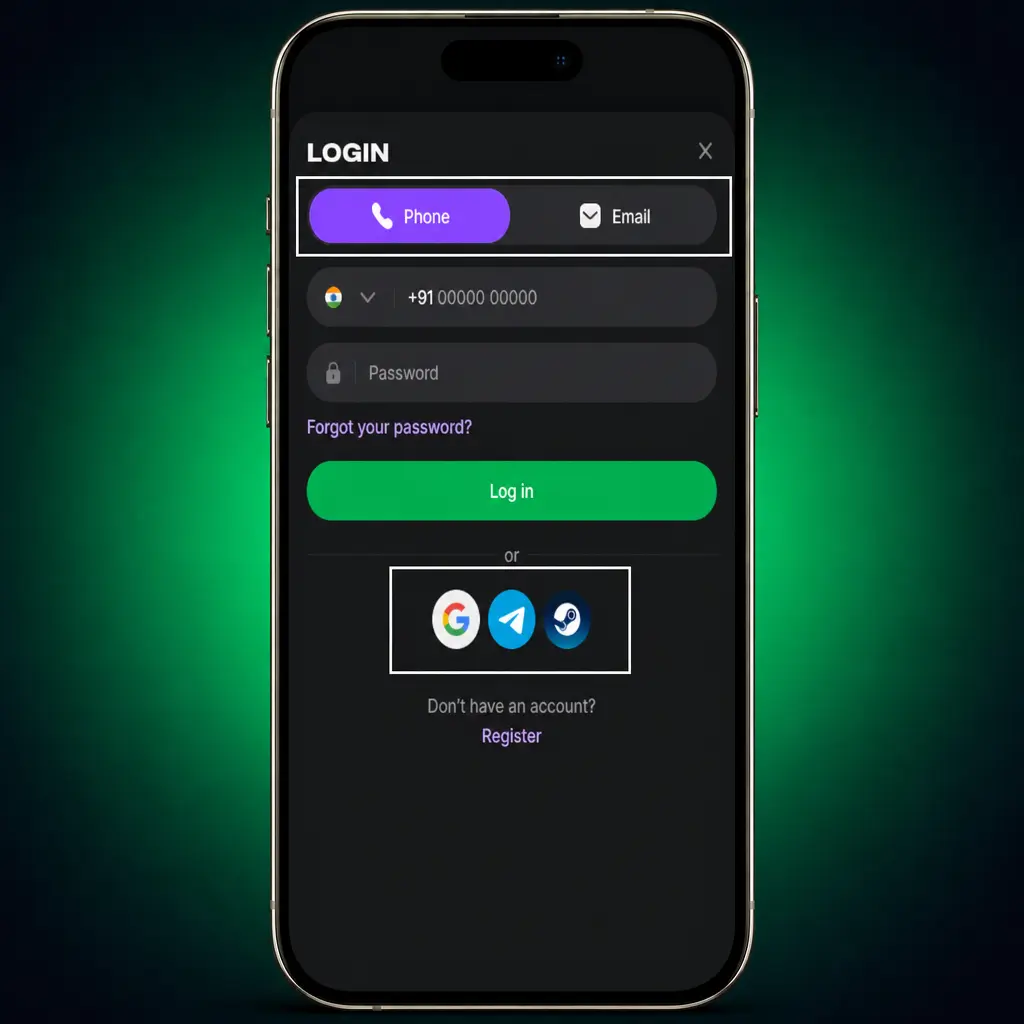 Screenshot showing the Lucky Star login form with fields for phone/email, password, and 2FA code entry